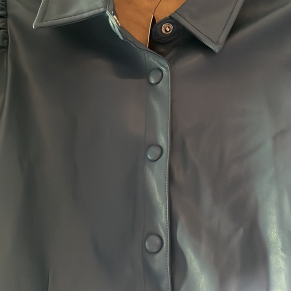 Lulus Faux leather snap down blouse-top - Picture 3 of 6